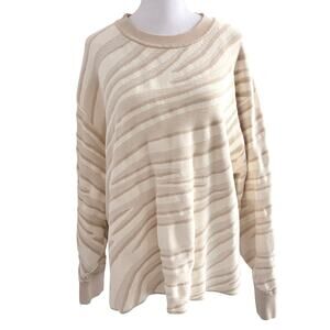 COS Zebra Stripe Knit Sweater Gold Cream Sz Large Textured Minimalist Pullover
